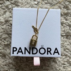 Pandora Gold Plated Chain and Lock Pendant